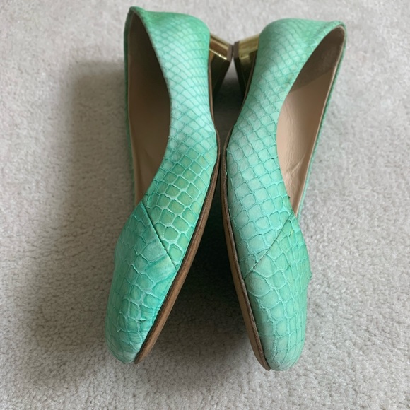 🌸HP🌸 Rare Find, J. Crew Collection Janey Snakeskin Flats, Metallic heels, 7.5 - Picture 9 of 16